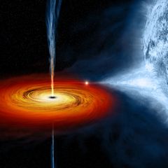Eine Illustration vom Schwarzen Loch Cygnus X-1