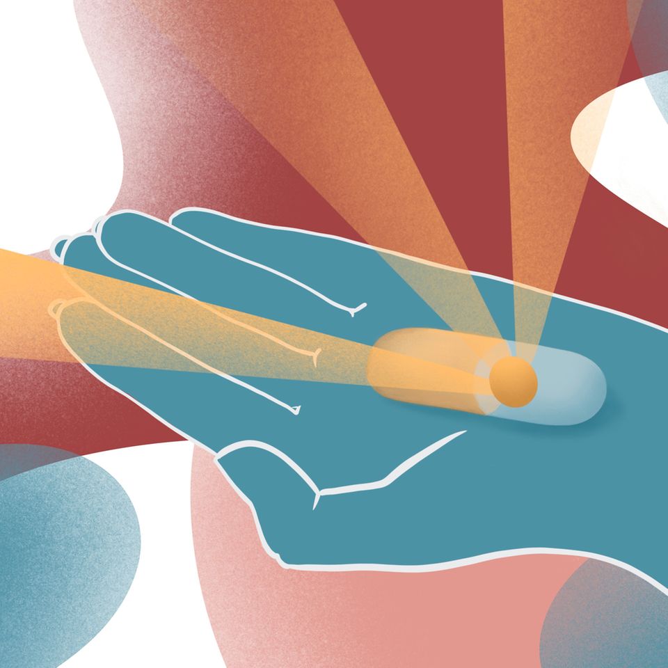 Illustration: Eine Pille auf einer Handfläche