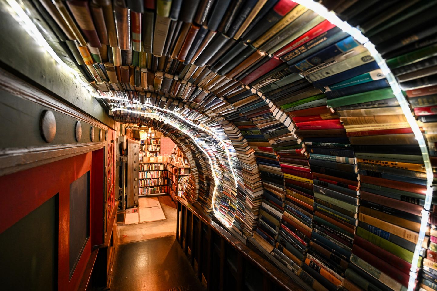 LOS ANGELES, CA - APRIL 14: A view of interior of The Last Bookstore in Los Angeles, California, United States on April 14, 2024.The Last Bookstore was used as a filming location in movies like Gone Girl (2014) and Under the Silver Lake (2018). There is also a documentary about Spencer's story named 'Welcome to the Last Bookstore' which was released in 2016.