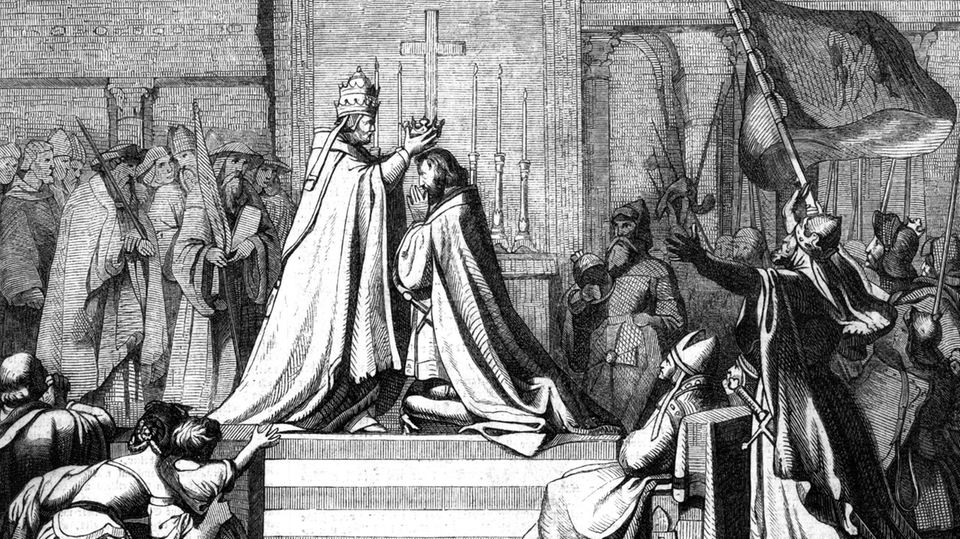 Krönung zum Kaiser in Rom durch Papst Hadrian IV