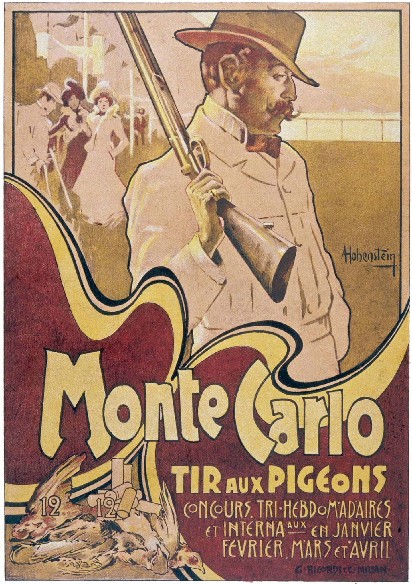 Taubenschießen Plakat für einen Taubenschießwettberwerb in Monte Carlo, 1890er Jahre