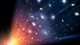 Grafik, wie sich das Universum vom Urknall bis heute entwickelte