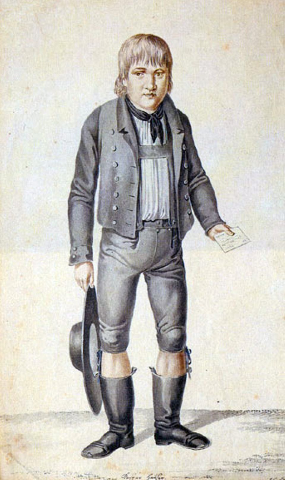 Forensische Genetik: Die berühmte Federzeichnung entstand nach einer Radierung Friedrich Fleischmanns von 1828 – jenem Jahr, als Kaspar Hauser erstmals in Nürnberg auftauchte Die berühmte Federzeichnung entstand nach einer Radierung Friedrich Fleischmanns von 1828 – jenem Jahr, als Kaspar Hauser erstmals in Nürnberg auftauchte
