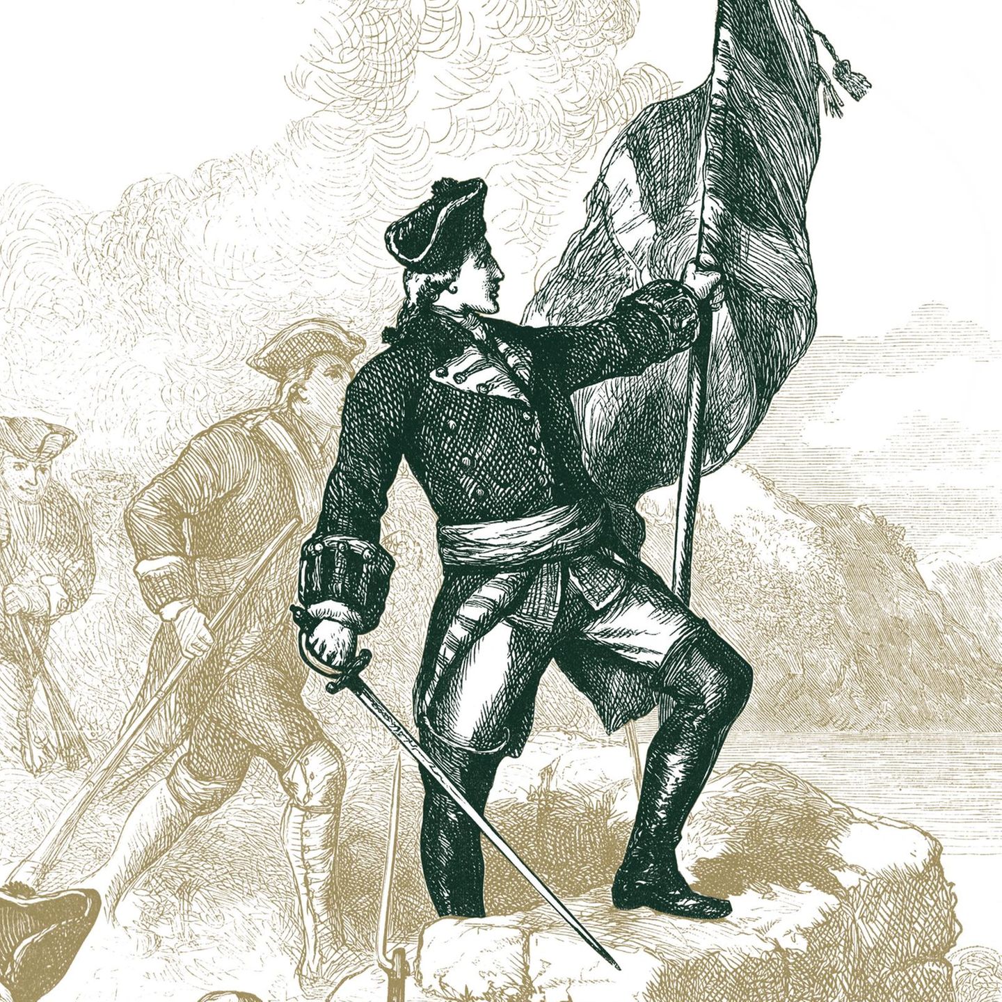Im Triumph reckt der Kolonialoffizier George Washington die Fahne nach der Übernahme von Fort Duquesne 1758 in die Höhe. Zuvor war der strategisch wichtige Stützpunkt mehrfach Ziel militärischer Expeditionen