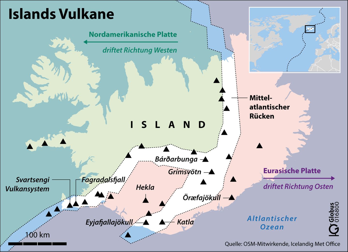 Infografik zu Islands Vulkanen in Farbe