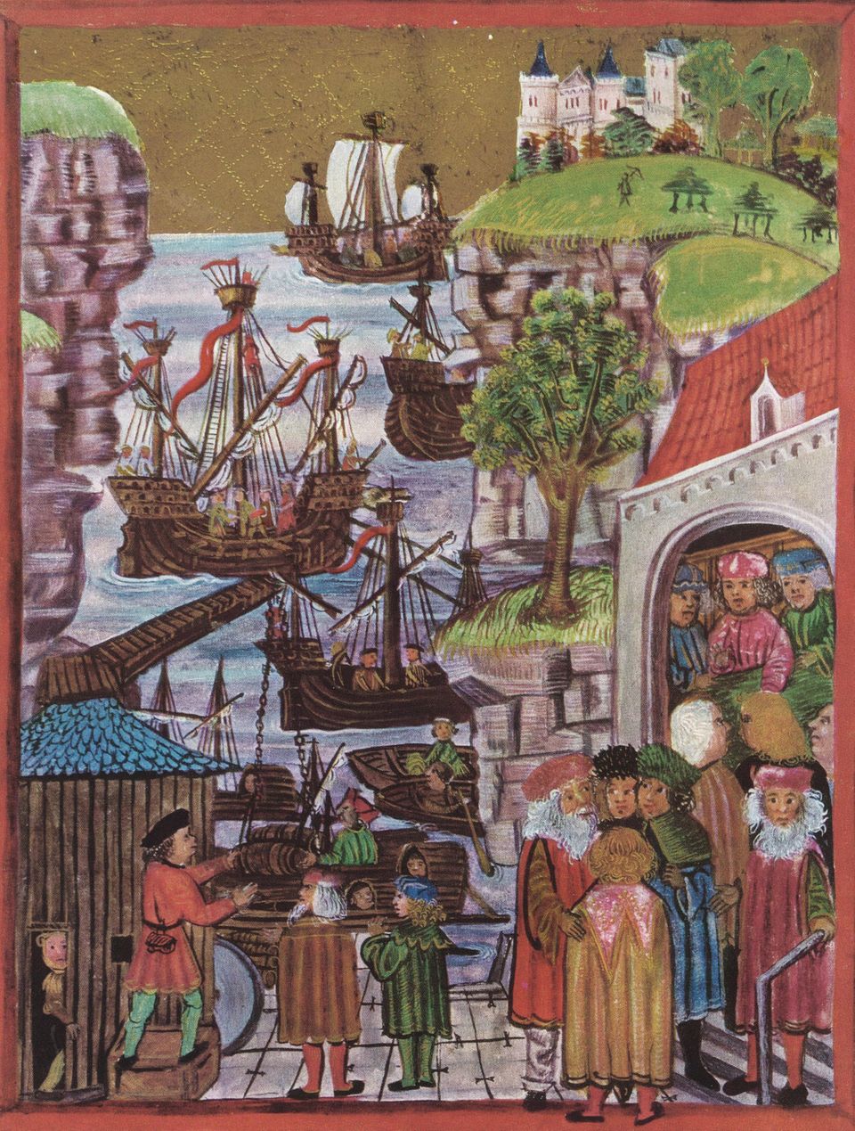 Gobelinstickerei zeigt Hamburger Hafen