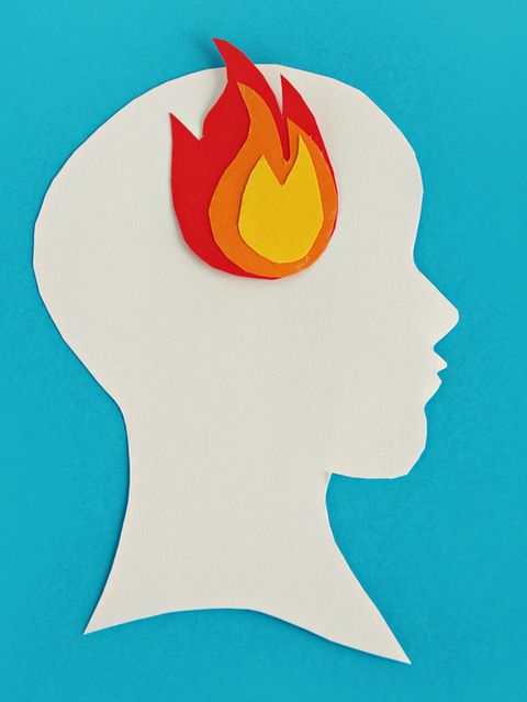 Illustration zeigt einen scherenschnittartigen Kopf mit einer Flamme