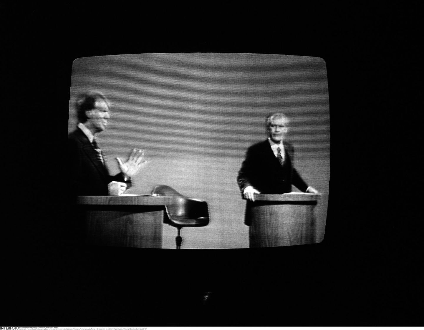 Gerald Ford und Jimmy Carter in einem TV-Studio