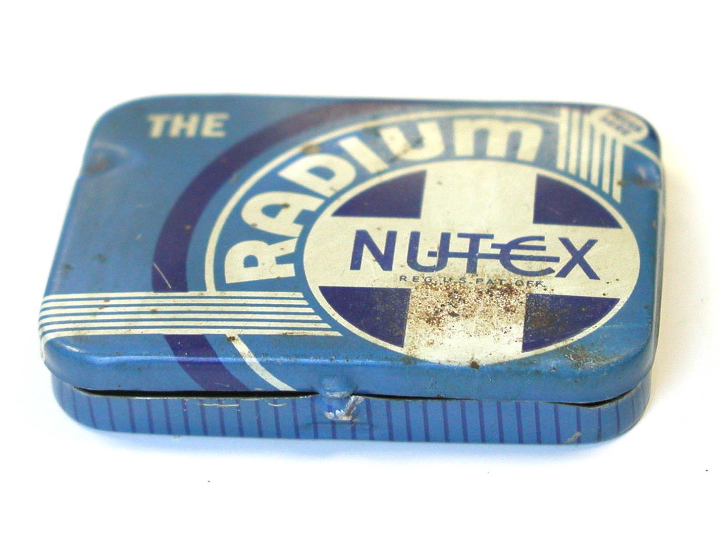 Metalldose mit Nutex Radiom Kondomen ca 1940