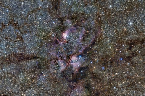 8000 Lichtjahre entfernt von der Erde ist der Emissionsnebel NGC 6357, der in der Milchstraßenkarte der Europäischen Südsternwarte neue Details offenbart