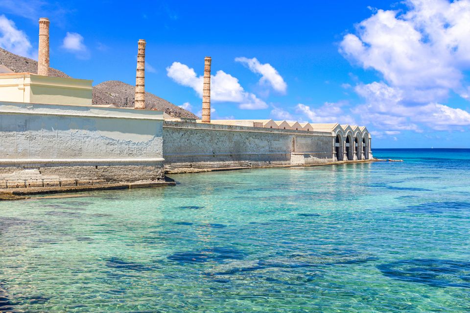 The  Tonnara  (old  tuna  factory)  of  Favignana  in  summer,  Egadi  Islands,  Italy 