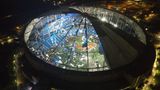 Die Luftaufnahme vom 10. Oktober zeigt das zerstörte Dach des Baseballstadions Tropicana Field in der Innenstadt von St. Petersburg, Florida