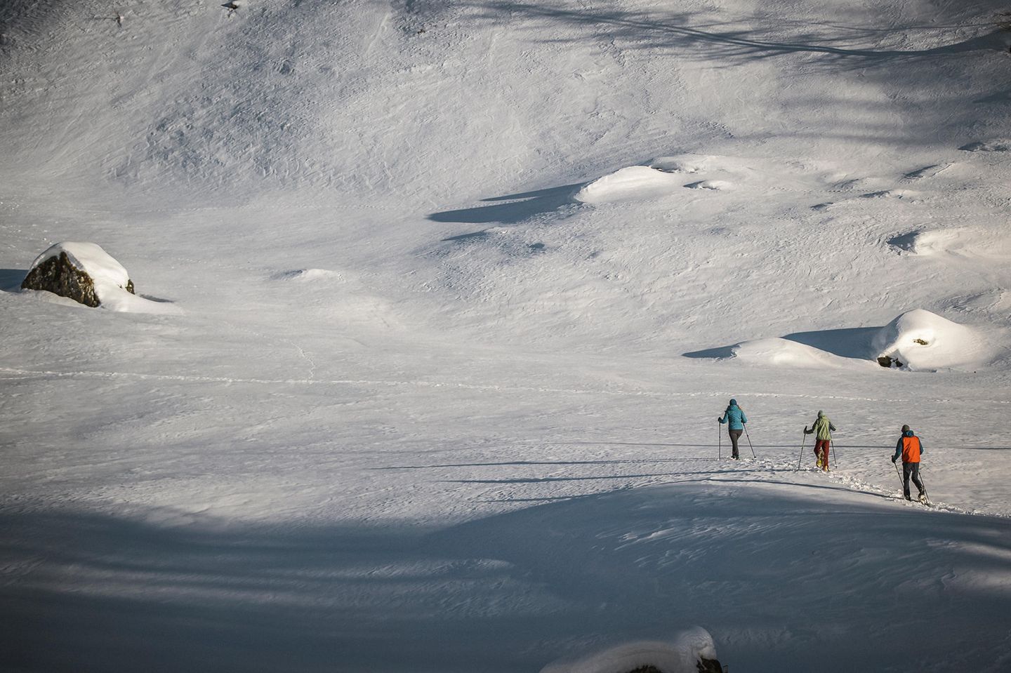 Ahrntal, zur Bizat-Hütte Schneelandschaft mit Schneeschuhwanderern