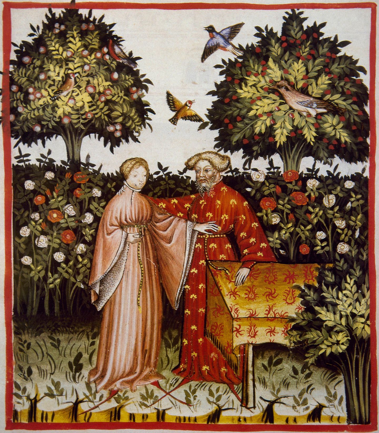 Frau und Mann stehen in Garten