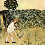 Bauer mit einer Sichel auf einem Feld