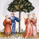 Personengruppe unterhält sich unter einem Baum