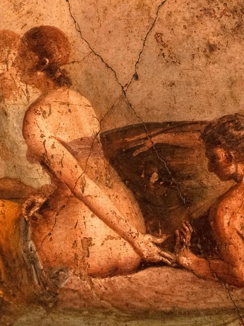 Sex, der große Motivator der Menschheitsgeschichte: Erotisches Fresko aus dem Haus des römischen Bankiers Lucius Caecilius Iucundus in Pompeji, vom Vesuv 79 n. Chr. für die Nachwelt konserviert