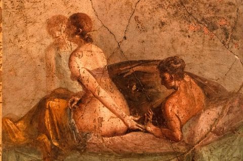 Sex, der große Motivator der Menschheitsgeschichte: Erotisches Fresko aus dem Haus des römischen Bankiers Lucius Caecilius Iucundus in Pompeji, vom Vesuv 79 n. Chr. für die Nachwelt konserviert