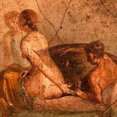 Sex, der große Motivator der Menschheitsgeschichte: Erotisches Fresko aus dem Haus des römischen Bankiers Lucius Caecilius Iucundus in Pompeji, vom Vesuv 79 n. Chr. für die Nachwelt konserviert