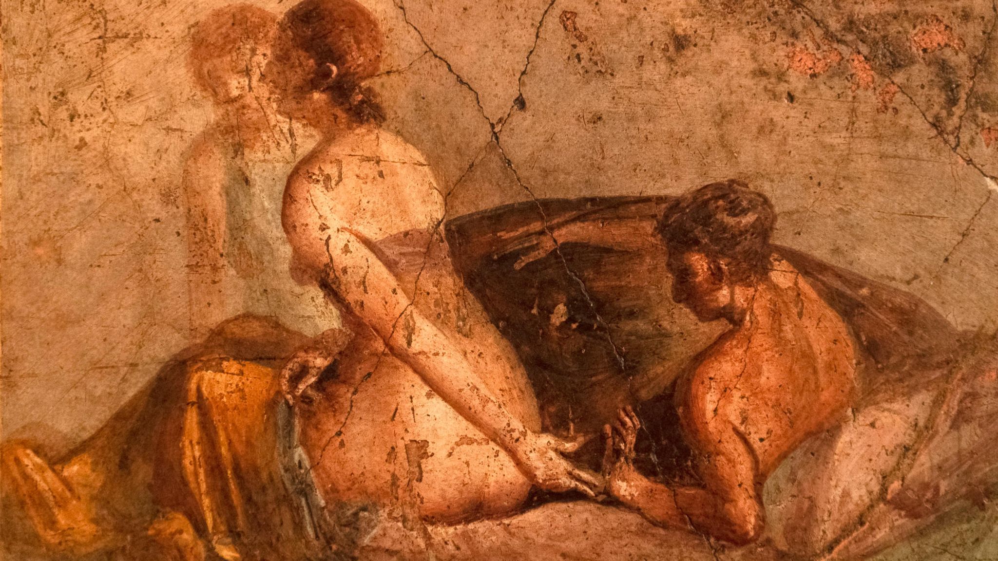 Sex, der große Motivator der Menschheitsgeschichte: Erotisches Fresko aus dem Haus des römischen Bankiers Lucius Caecilius Iucundus in Pompeji, vom Vesuv 79 n. Chr. für die Nachwelt konserviert