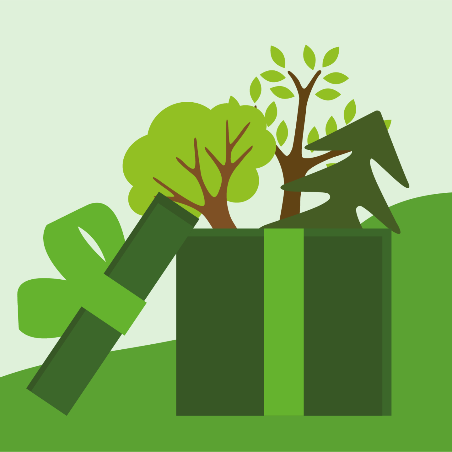Illustration einer Geschenkbox voller Bäume