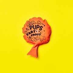 Ein Pups-Kissen auf gelbem Untergrund