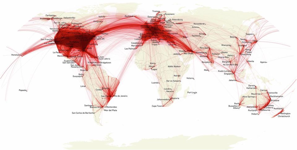 Luftfahrt: 4,3 Millionen Privatflüge zwischen Städten werteten die Forschenden für das Jahr 2023 aus. Je dicker die Linie, desto häufiger wurde die Route geflogen 4,3 Millionen Privatflüge zwischen Städten werteten die Forschenden für das Jahr 2023 aus. Je dicker die Linie, desto häufiger wurde die Route geflogen