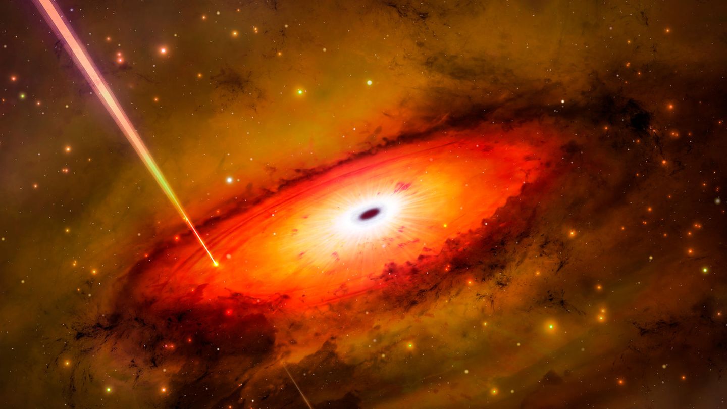 Rote Galaxie mit schwarzem Loch