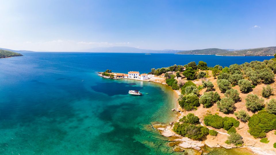Halbinsel Pelion, Luftaufnahme von Tzasten zeigt die Küste und das Meer