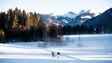 Verschneite Winterlandschaft mit Langläufern