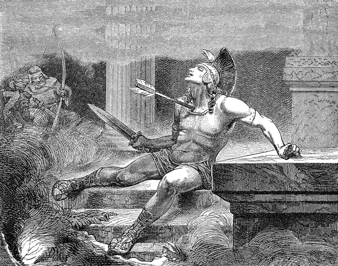 Alkibiades wird von einem Pfeil getroffen.