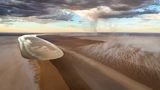 Weite Landschaftsaufnahme des größten Salzsees Kati Thanda-Lake Eyre in Austalien.
