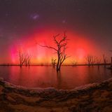 Australien: Abgestorbene Bäume verleihen dieser Ansicht des morgendlichen Toolondo-Sees im Sonnensturm etwas Apokalyptisches.