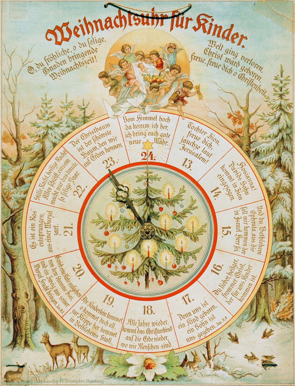 Vor den Weihnachtskalendern mit Türchen gab es die Weihnachtsuhren, die jeden Tag weitergestellt wurden und so die nahende Ankunft des Jesuskindes auf Erden symbolisierten