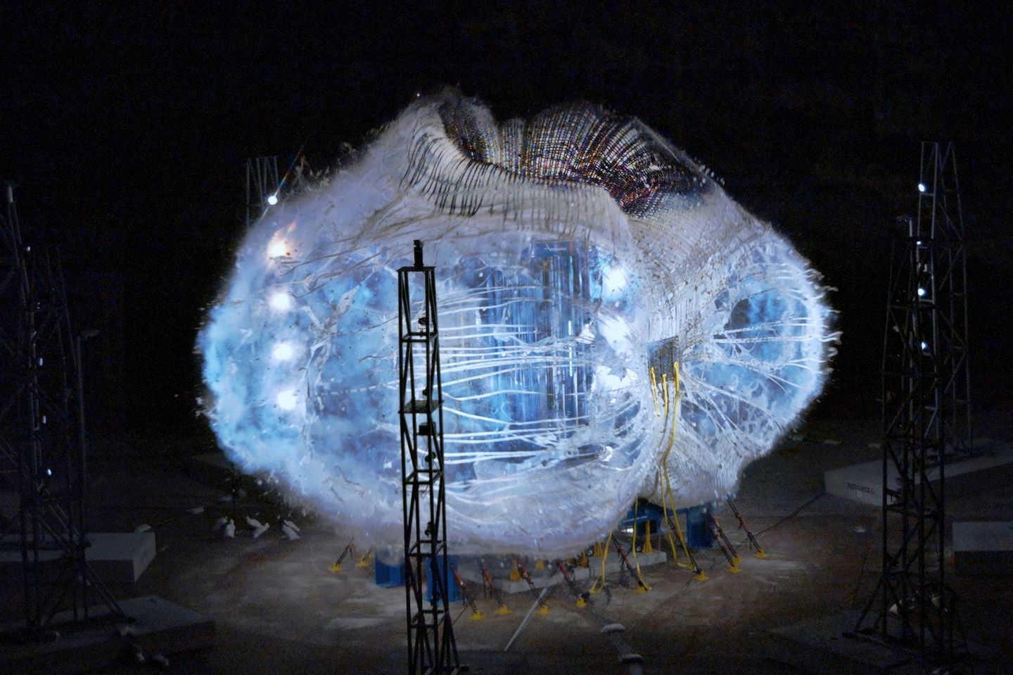 Eine aufblasbare Raumstation. Zum Glück zerreißt die Struktur von der Größe eines Einfamilienhauses nicht im eisigen Vakuum des Weltalls, sondern in einer Testhalle des Marshall Space Flight Center der Nasa. Das Raumfahrt-Unternehmen Sierra Space demonstriert mit dem Versuch, welchem Innendruck die aus Spezialtextilien gewobene Hülle des "Large Integrated Flexible Environment", kurz LIFE, standhalten kann. Im Bild versagt sie bei 77 psi (Pfund pro Quadratzoll, rund 5,3 bar) – und übertrifft damit die strengen Sicherheitsanforderungen der Nasa.   Die Module sollen in Zukunft Raumfahrenden als preisgünstiges kosmisches Heim dienen. Sie lassen sich zusammengefaltet ins All transportieren, wo sie zu voller Größe aufgeblasen werden. Gemeinsam mit Blue Origin, der Raumfahrtfirma von Amazon-Gründer Jeff Bezos, will Sierra Space 2027 eine kommerzielle Raumstation im niedrigen Erdorbit in Betrieb nehmen. "Orbital Reef" soll Forschende, Firmen und Weltraumtouristen beherbergen und als logistischer Knotenpunkt im All dienen.   KW 04