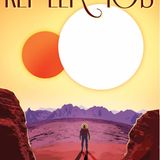 Eine Person steht vor 2 Planeten