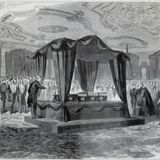 Menschen stehen um einen Sarg im Weißen Haus