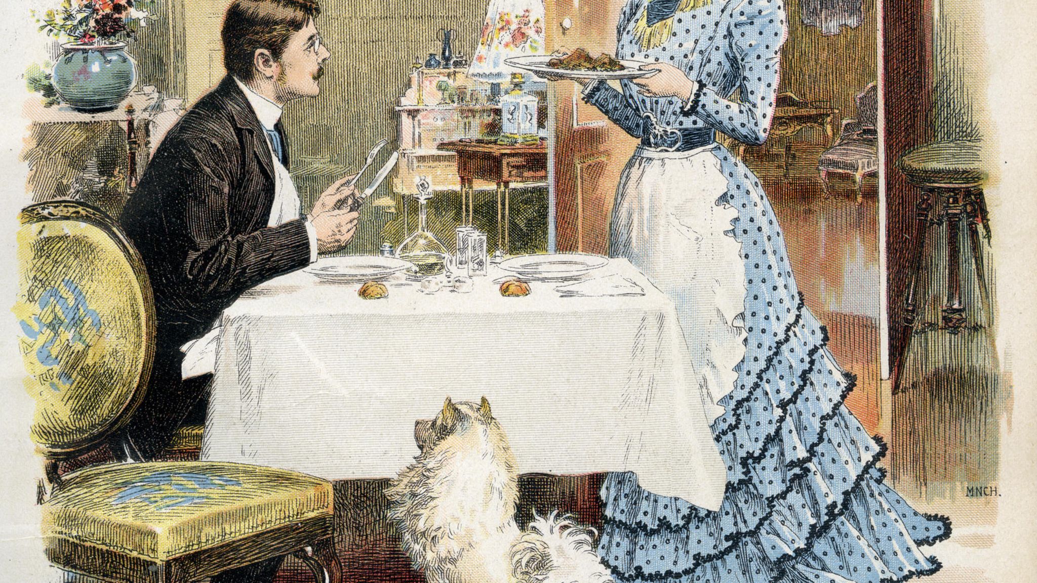 Frau serviert Mann Essen