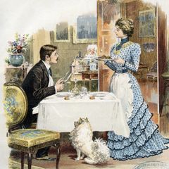 Frau serviert Mann Essen