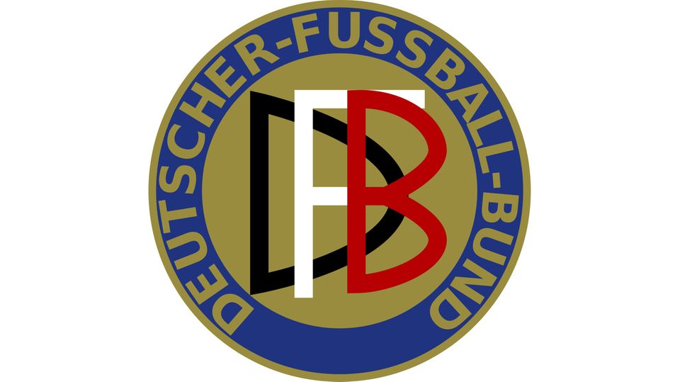 Rundes Logo mit den Initialen "DFB" in der Mitte und der Beschriftung "Deutscher-Fußball-Bund" kreisförmig darum herum