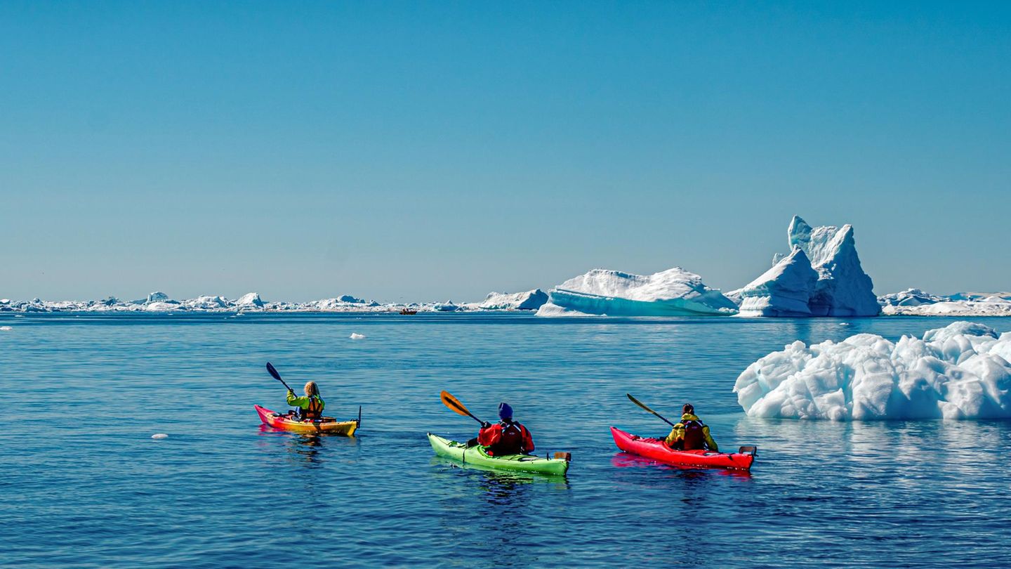 In der Disko-Bucht Grönlands treiben gigantische Eisberge vor der Küste. Darüber und über die Algenwälder dort erzählt Sven Plöger mehr in der Dokumentation "Wie extrem wird das Wetter, Sven Plöger? Wenn die Arktis schmilzt".   Sie wird am 3. Februar um 20:15 in der ARD ausgestrahlt und ist auch in der Mediathek verfügbar  