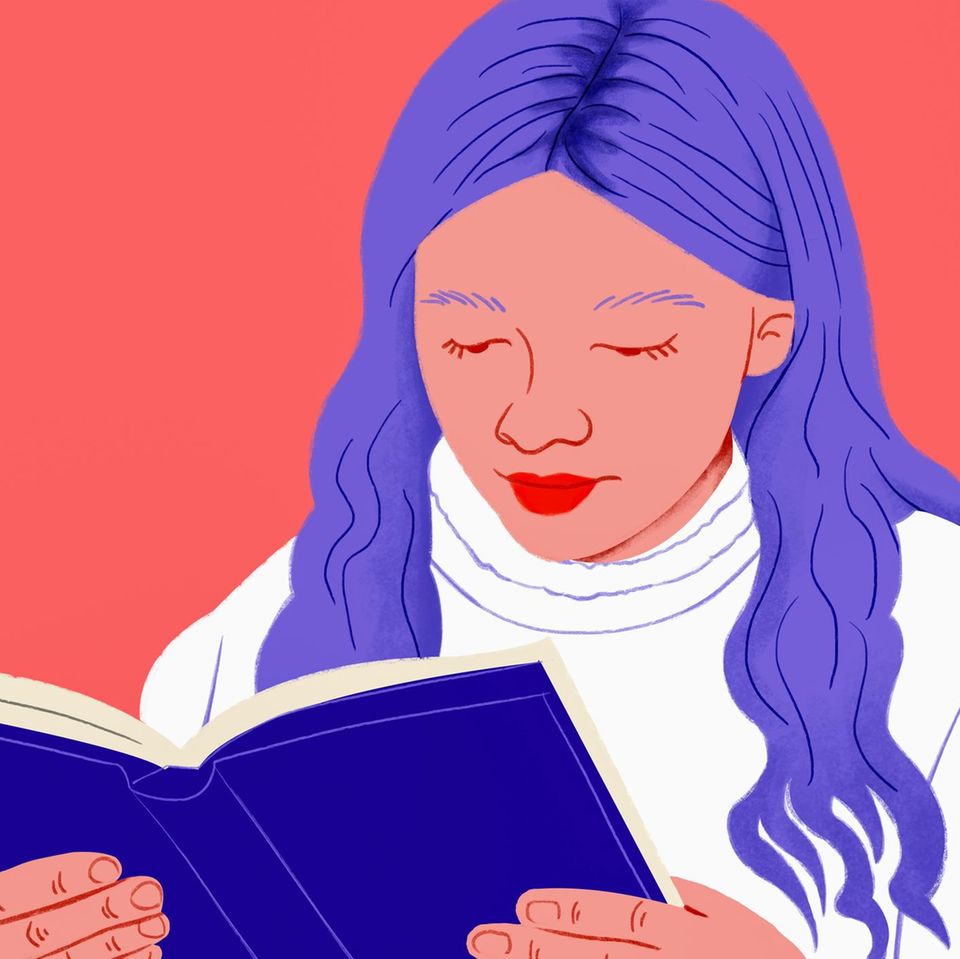 Illustration einer Frau, die ein Buch liest