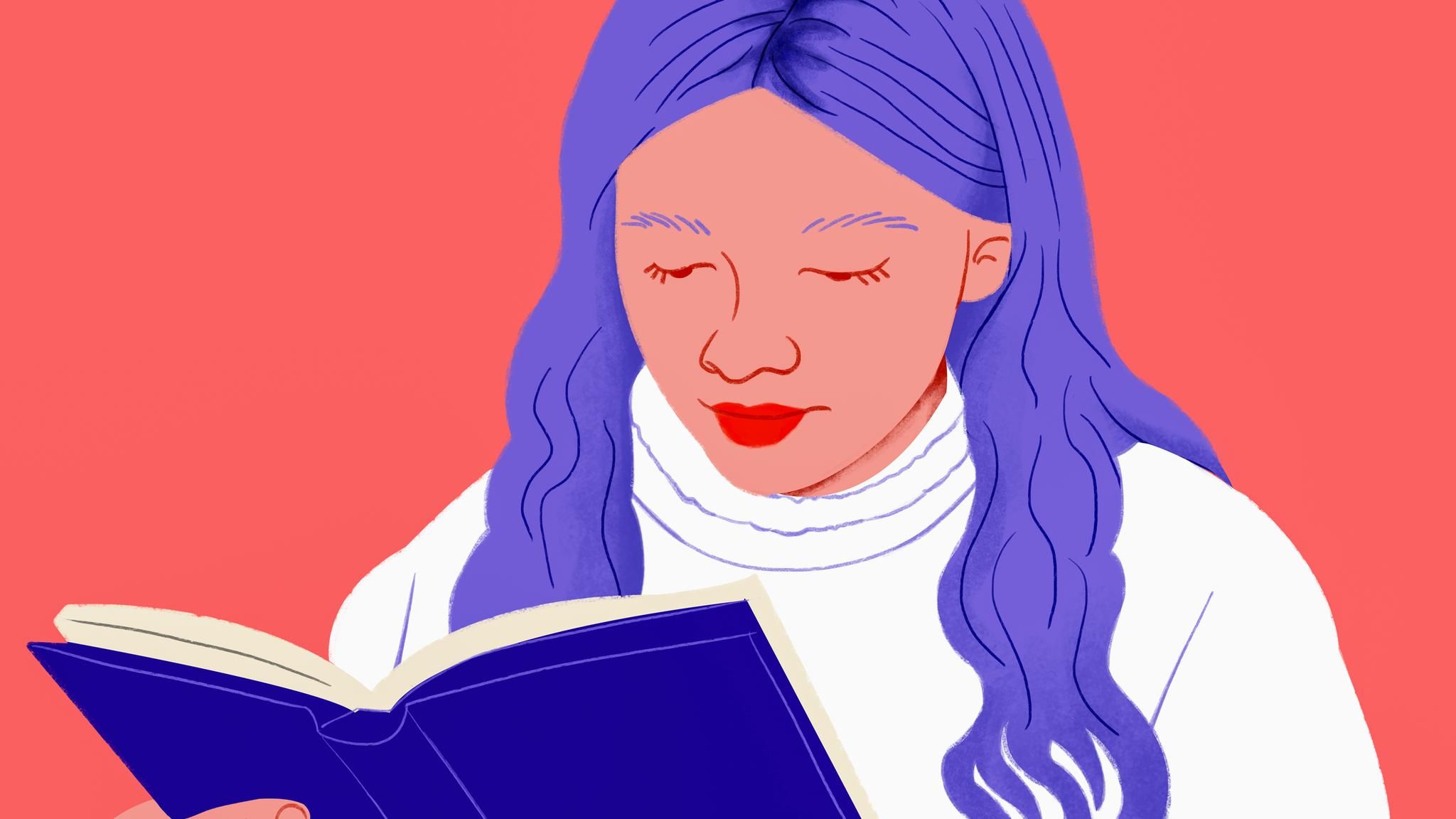 Illustration einer Frau, die ein Buch liest