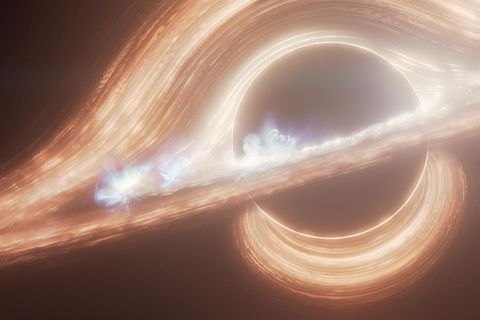 Diese Illustration der Nasa zeigt ein supermassives schwarzes Loch im Zentrum der Milchstraße, das von einer wirbelnden Akkretionsscheibe aus heißem Gas umgeben ist