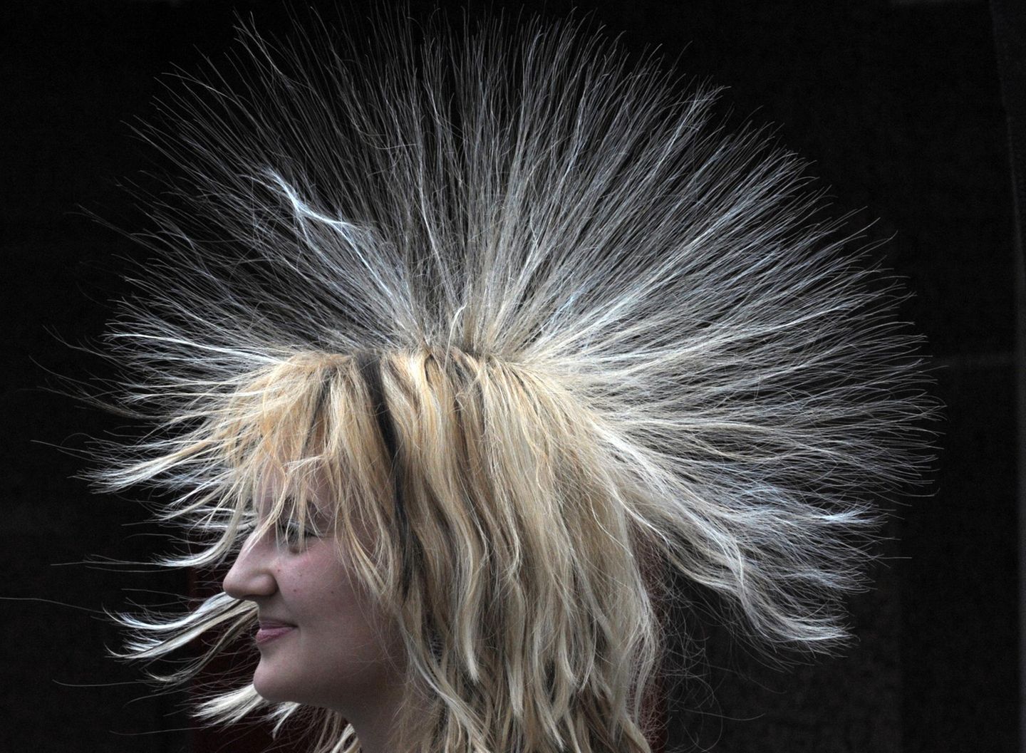 Sind die Haare elektrostatisch aufgeladen, stoßen sie sich gegenseitig ab – und stehen dadurch zu Berge