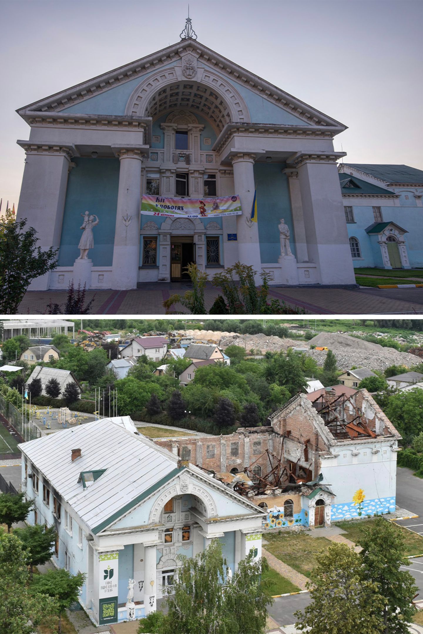 Zerstörtes Denkmal in der Ukraine