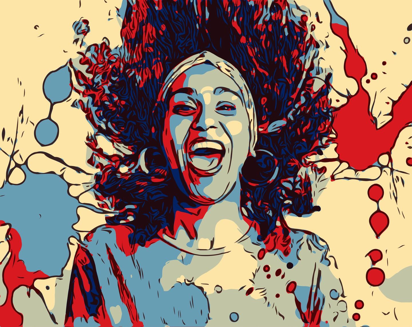 Lachende Frau mit wallendem Haar , Illustration