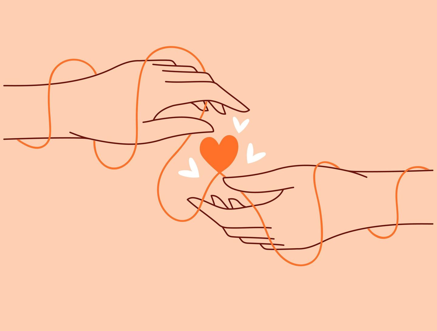 Zwei illustrierte Hände, die einander nahekommen, verdeutlichen den Benjamin-Franklin-Effekt