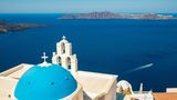 Greece, Cyclades, Santorini Island (Thera or Thira), the town of Fira, Catholic Church of the Blessed Virgin Mary or Three Bells (Assumption of the Blessed Virgin Mary Catholic Church-Three Bells)