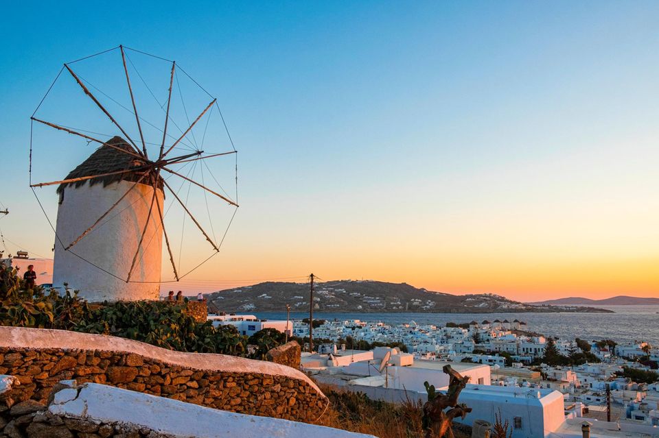 Greece, Cyclades, Mykonos Island, Windmill Boni overlooking the town of Chora 1.5004